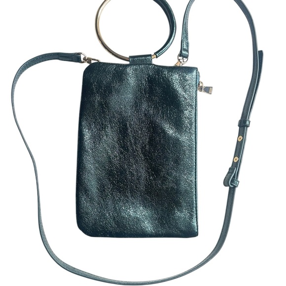 INC Charlii Bangle Handle Solid Faux-Leather Crossbody Bag Clutch Metallic Green - Picture 6 of 8